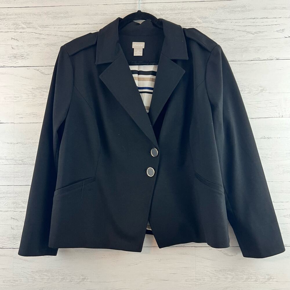 Chico’s Black Double Button Structured Blazer‎ Size 16P